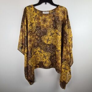 SIMONTON Says Designed by GEORGE SIMONTON L‎ Womens Paisley Brown Blouse Poncho